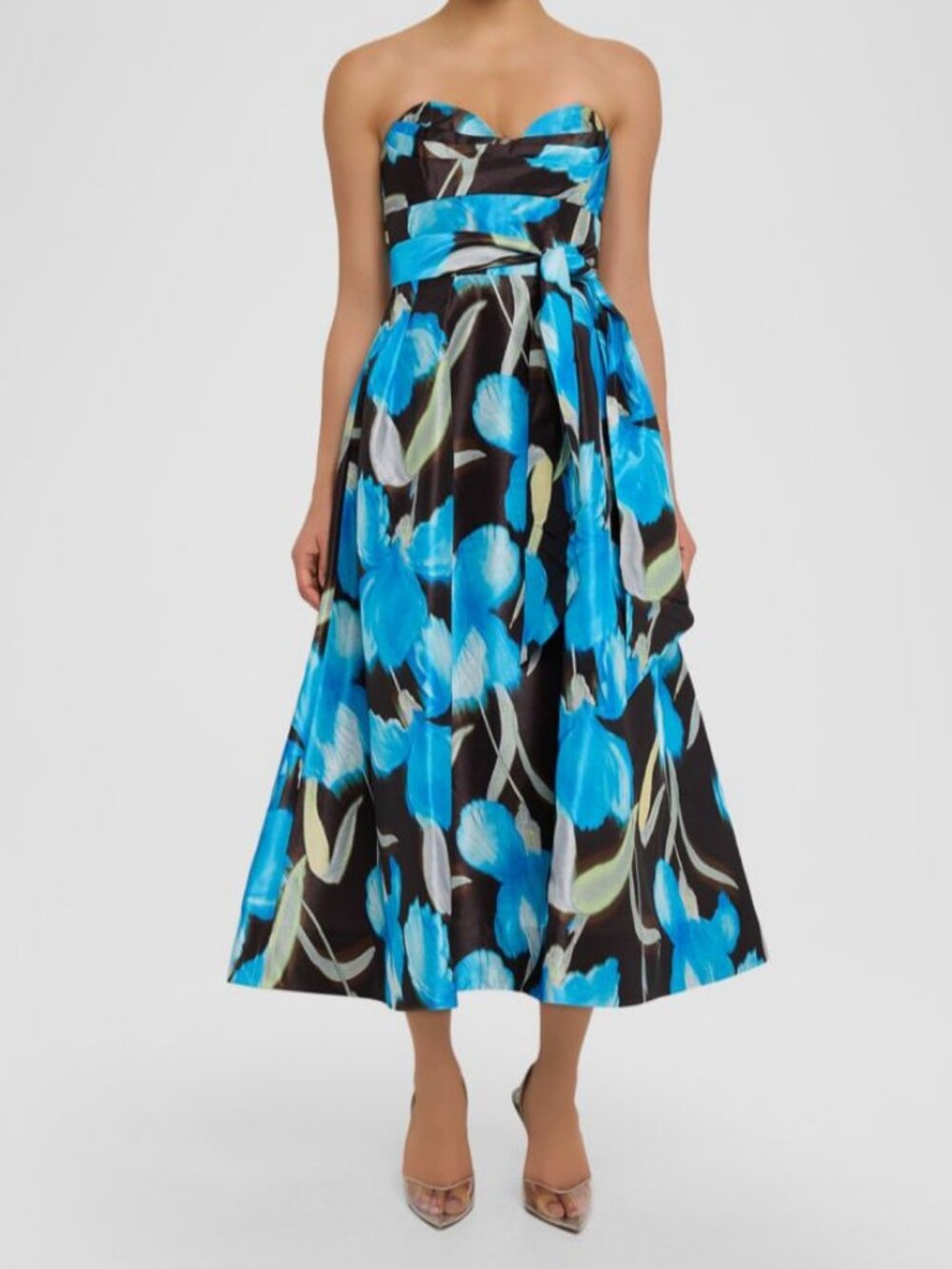 Rebecca Vallance Women's Blue Ingrid Strapless Floral-Print Midi Dress Size 8